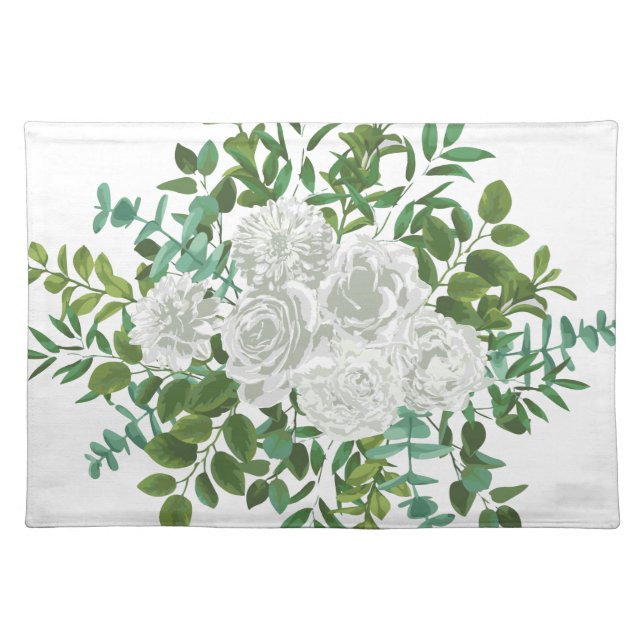 Black and White Rose Floral Wedding Cloth Placemat (Front)
