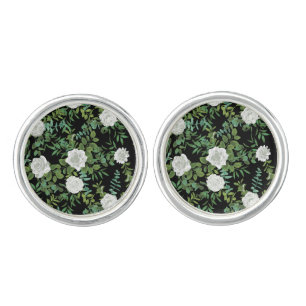 Black and White Rose Floral Wedding Cufflinks
