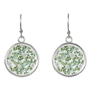 Black and White Rose Floral Wedding Earrings