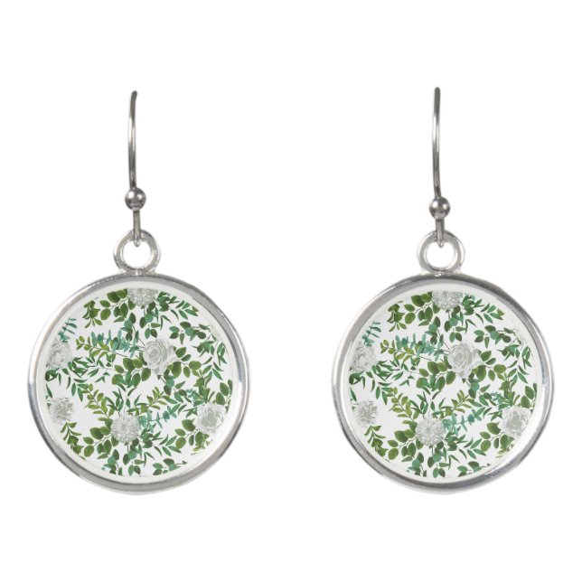 Black and White Rose Floral Wedding Earrings (Front)