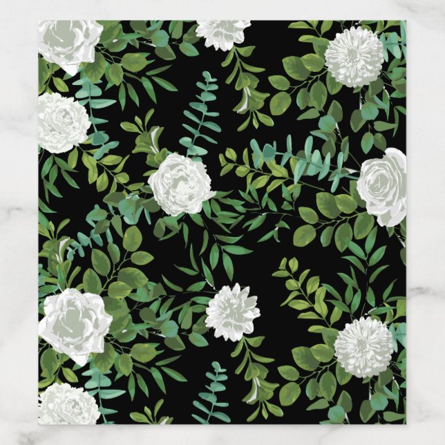 Black and White Rose Floral Wedding Envelope Liner (Design)