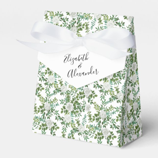 Black and White Rose Floral Wedding Favor Boxes (Front Side)