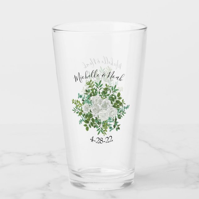 Black and White Rose Floral Wedding Glass (Front)