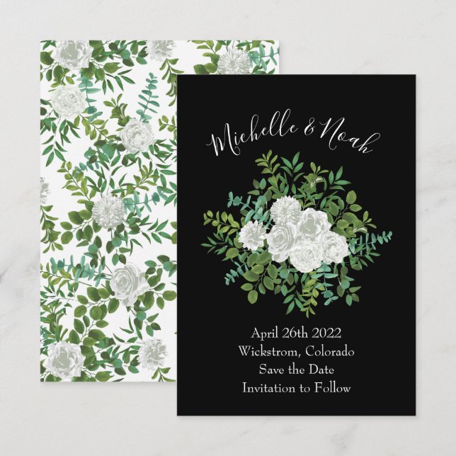Black and White Rose Floral Wedding Invitation (Front/Back)