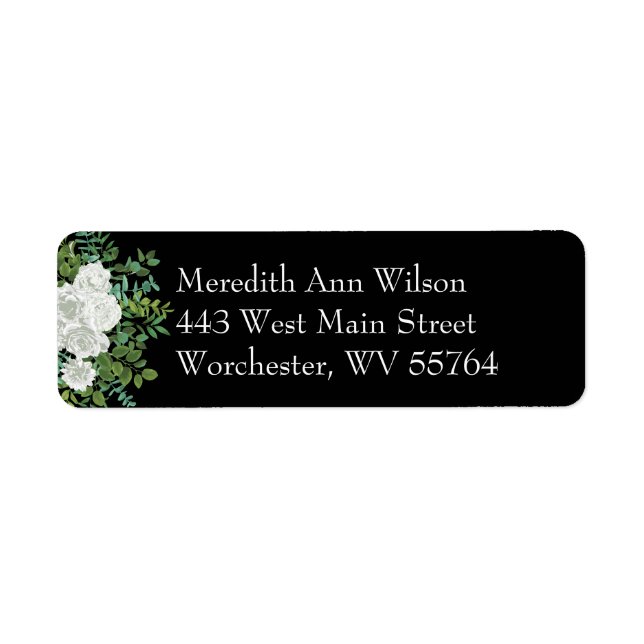 Black and White Rose Floral Wedding Label (Front)
