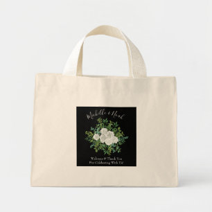 Black and White Rose Floral Wedding Mini Tote Bag