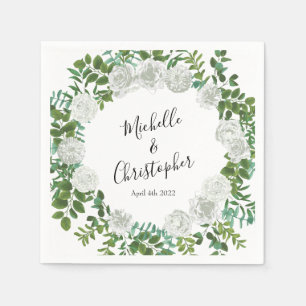 Black and White Rose Floral Wedding Napkins