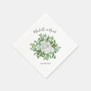 Black and White Rose Floral Wedding Napkins