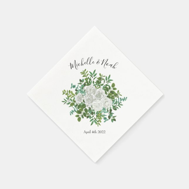 Black and White Rose Floral Wedding Napkins (Corner)