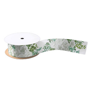 Black and White Rose Floral Wedding Satin Ribbon