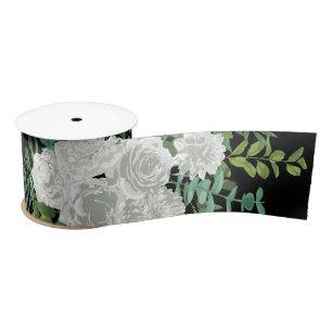 Black and White Rose Floral Wedding Satin Ribbon