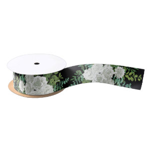 Black and White Rose Floral Wedding Satin Ribbon