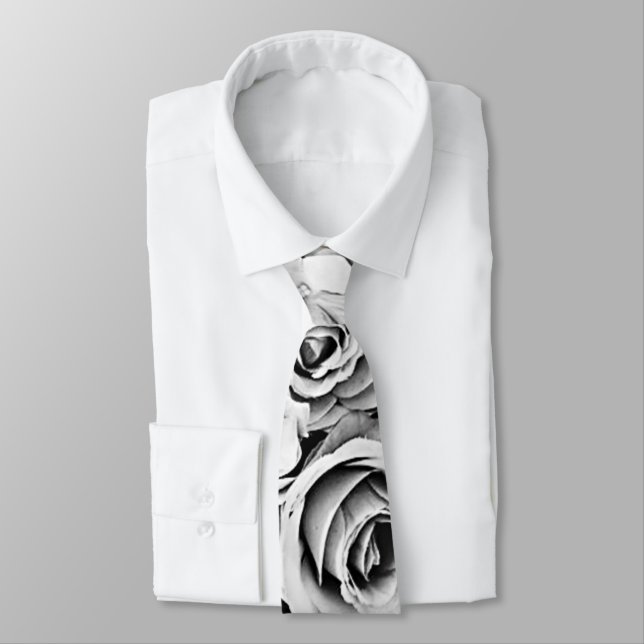 black and white rose mens tie (Tied)