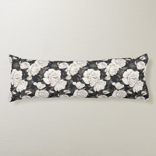 Black and White Rose Pattern Body Pillow