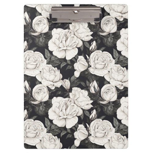 Black and White Rose Pattern Clipboard