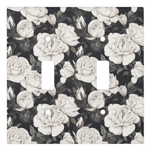 Black and White Rose Pattern Light Switch Cover