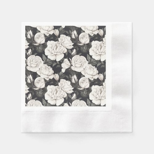 Black and White Rose Pattern Napkins