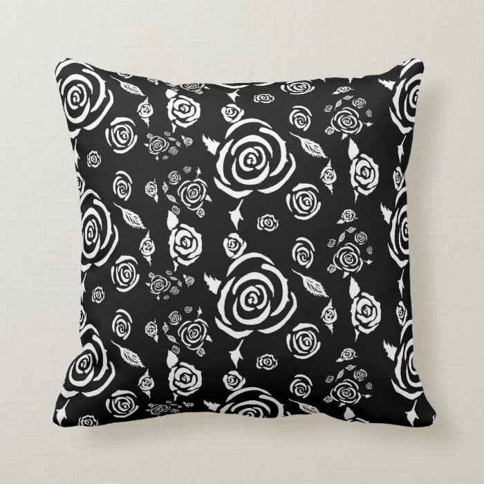 Black and White Rose Pattern Pillow