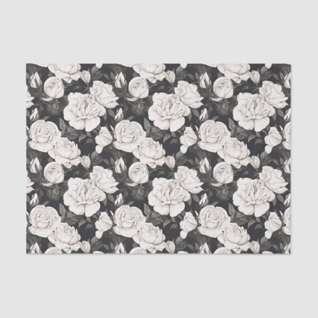Black and White Rose Pattern Tissue Paper (Front)