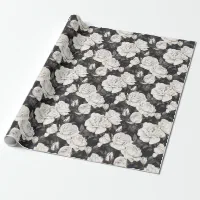 HAIKU/ BLACK WHITE PINK YELLOW SPRING FLOWERS WRAPPING PAPER