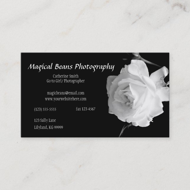 Black and White Rose Profile Business Card (Front)