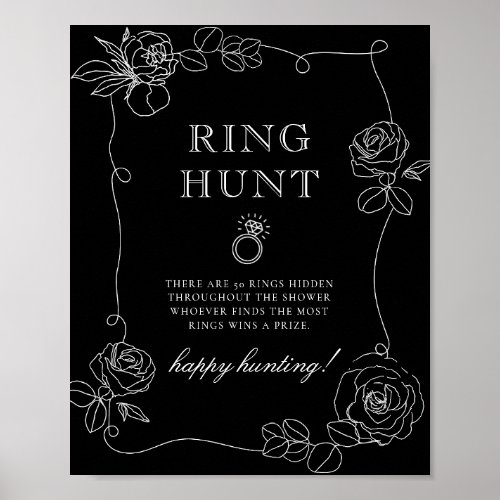Black and White Rose Ring Hunt Bridal Shower Game Poster