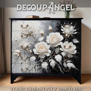 Black and White Rose Serenade - Decoupage - Tissue Paper