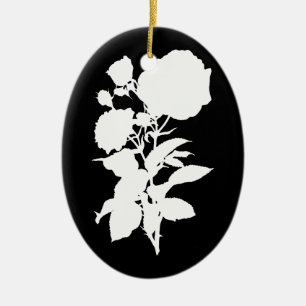 Black and White Rose Silhouette Ceramic Ornament