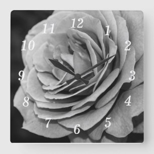 Black and White Rose Square Wall Clock