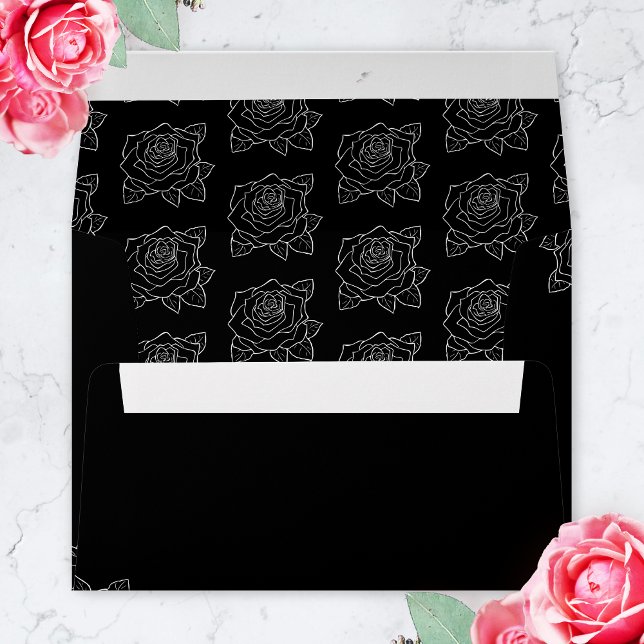 Black And White Rose Tattoo Gothic Wedding Envelope (Gothic wedding envelope)