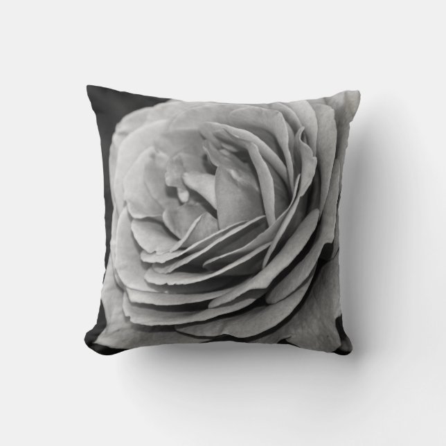 Black and White Rose Throw Pillow (Front)