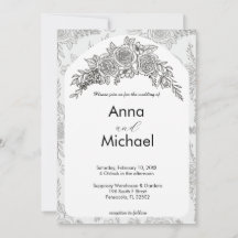 Black and White Rose Wedding Invitation