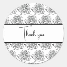 Black and White Rose Wedding Thank You