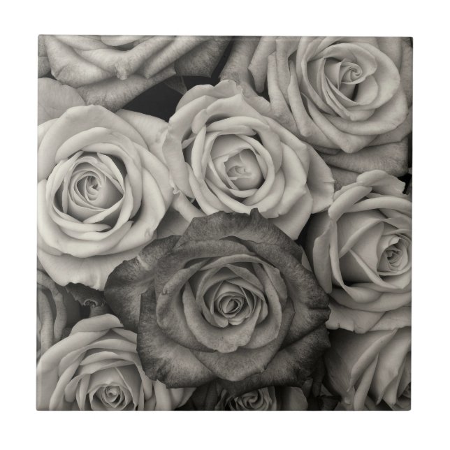 Black and White Roses Ceramic Tile (Front)