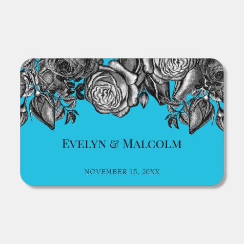 Black and White Roses Electric Blue Wedding Matchboxes