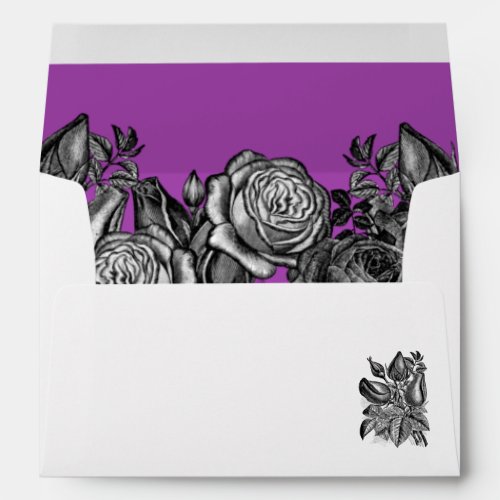 Black and White Roses Electric Purple Wedding Envelope