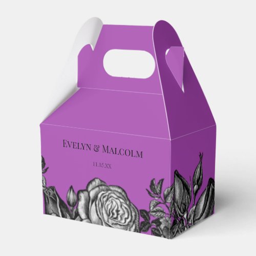 Black and White Roses Electric Purple Wedding Favor Boxes