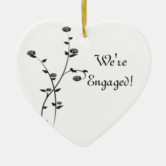 Black and White Roses Engagement Ceramic Ornament