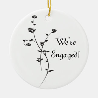 Black and White Roses Engagement Ceramic Ornament