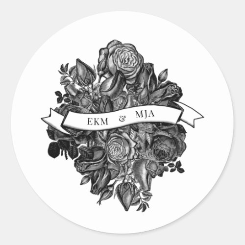 Black and White Roses Envelope Seal Wedding