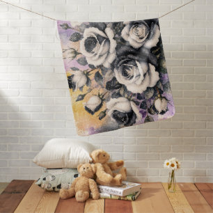 Black and White Roses Geometric Watercolor Style Baby Blanket