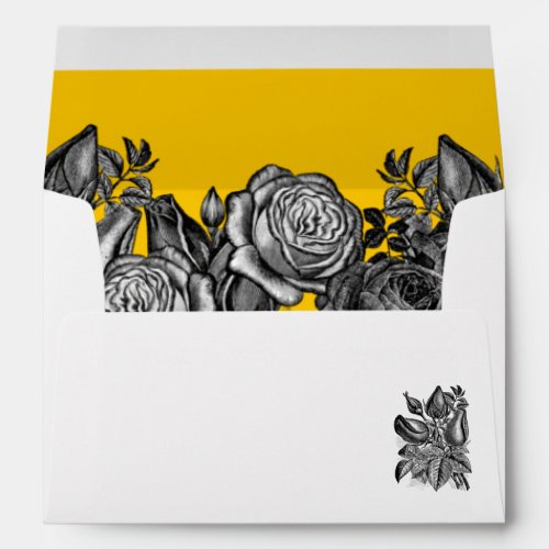 Black and White Roses Goldenrod Wedding Envelope