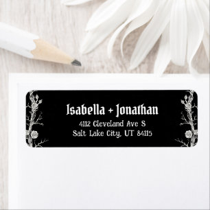 Black and White Roses Gothic Halloween Wedding Label