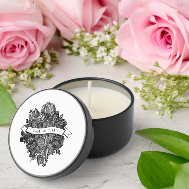 Black and White Roses Gothic Monogram Wedding Mini Candle Favors (Insitu (Wedding))
