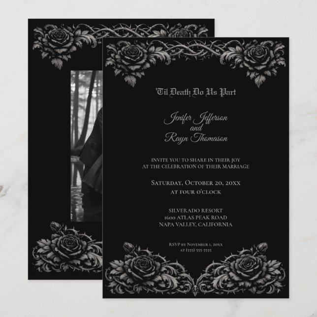 Black and white roses Gothic wedding Invitation (Front/Back)