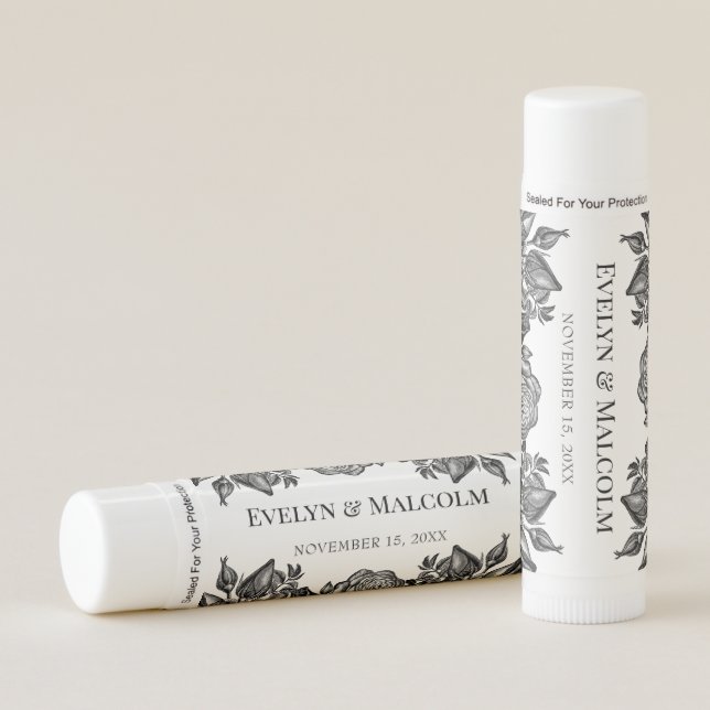 Black and White Roses Gothic Wedding Lip Balm (Front)