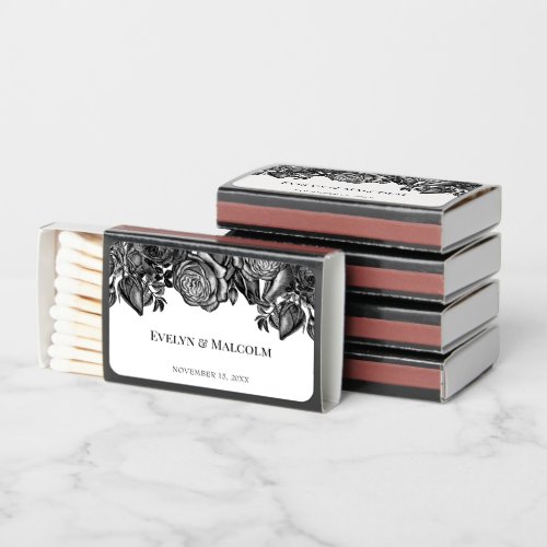 Black and White Roses Gothic Wedding Matchboxes