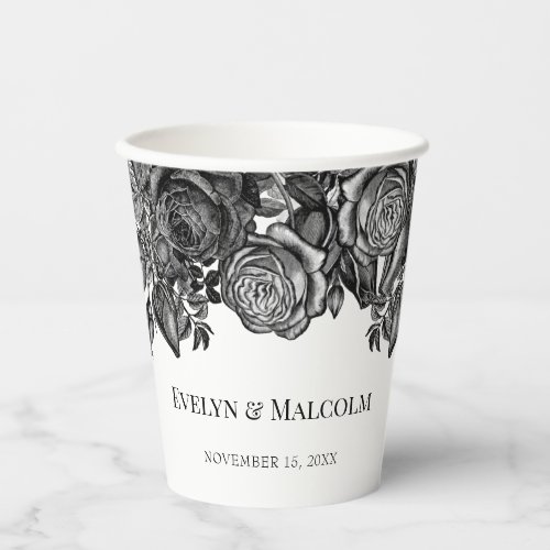 Black and White Roses Gothic Wedding Paper Cups