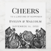 Black and White Roses Gothic Wedding Wine Label | Zazzle