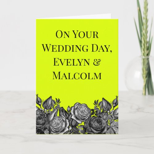 Black and White Roses Lime Green Wedding Card